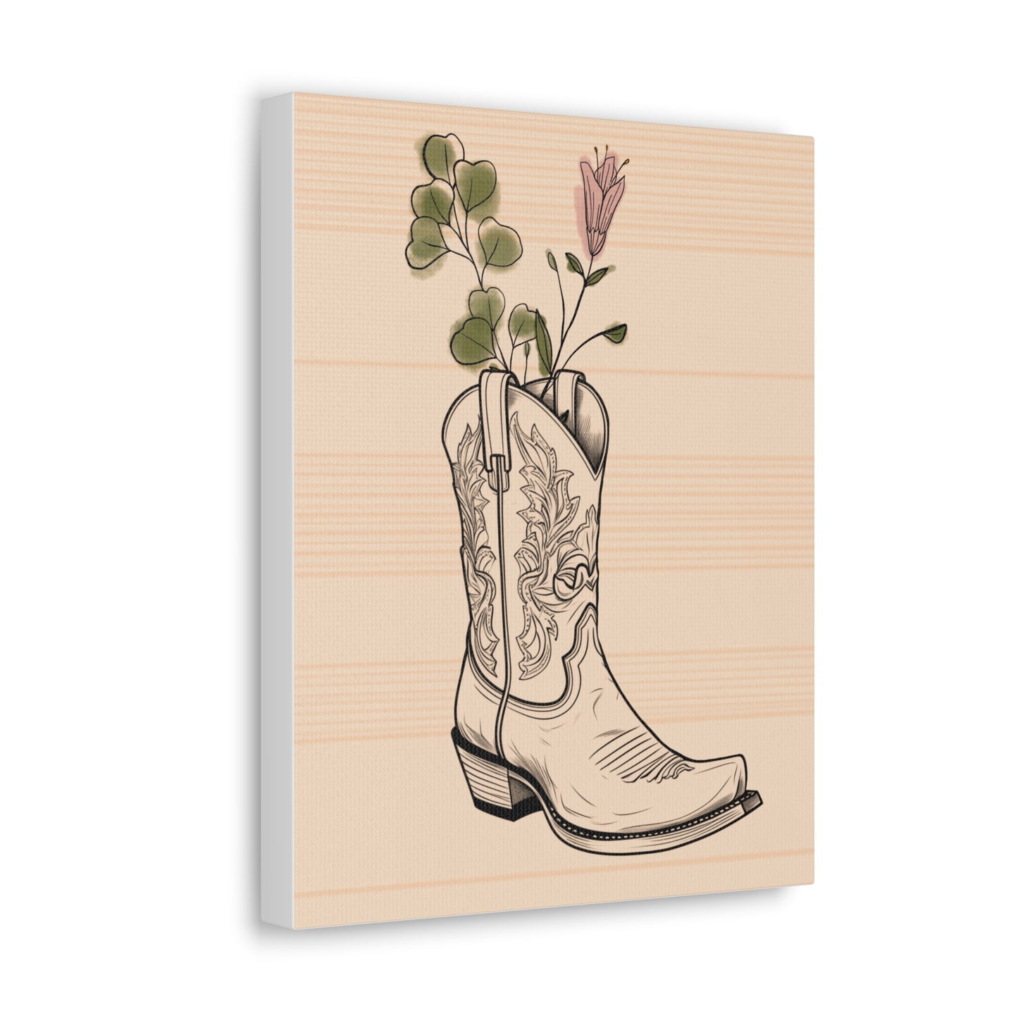 Floral Cowboy Boot Vase Canvas Art Print