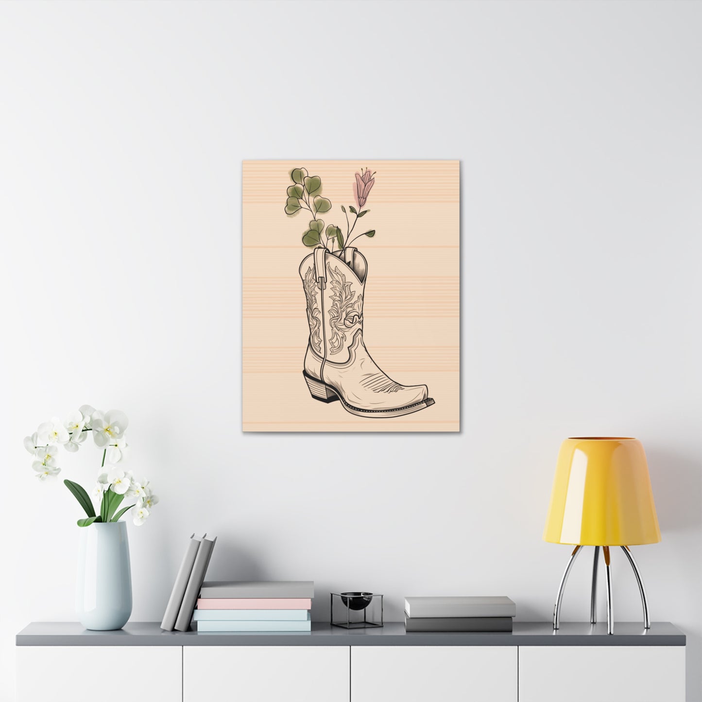 Floral Cowboy Boot Vase Canvas Art Print