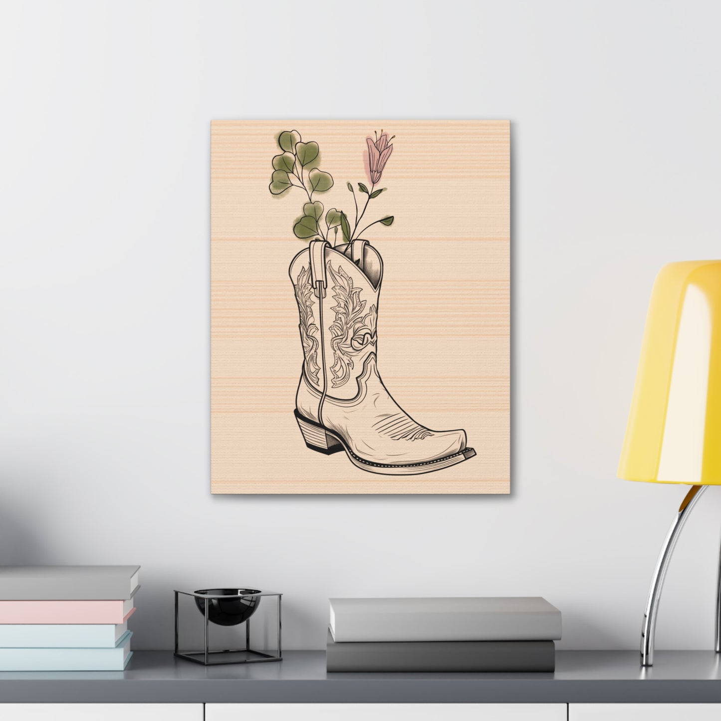 Floral Cowboy Boot Vase Canvas Art Print