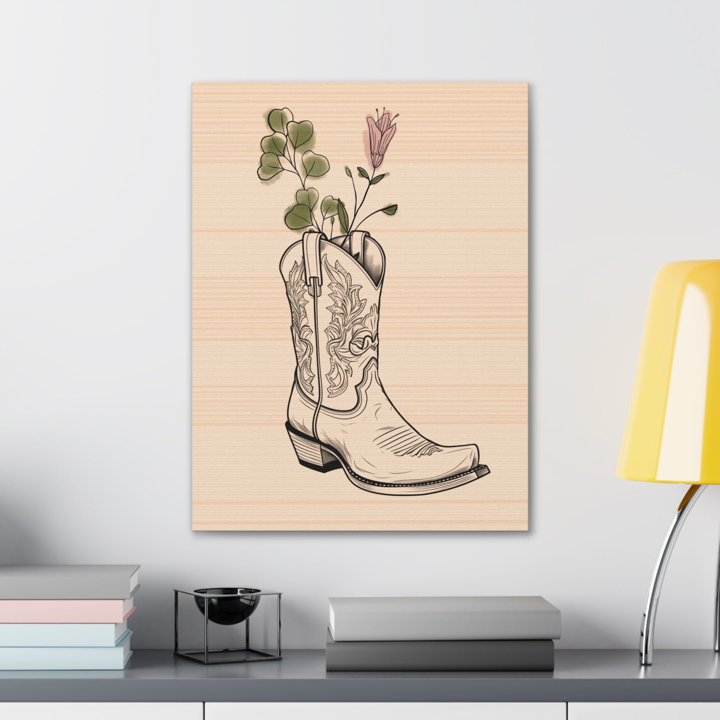 Floral Cowboy Boot Vase Canvas Art Print