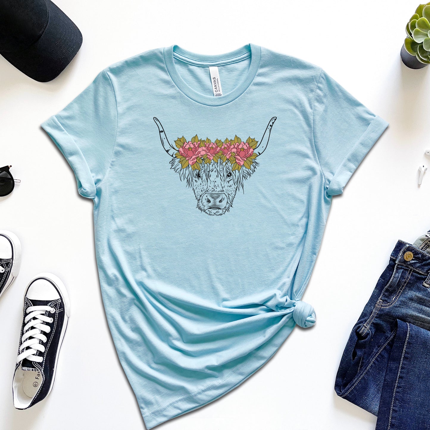 Floral Highland Coo T-Shirt