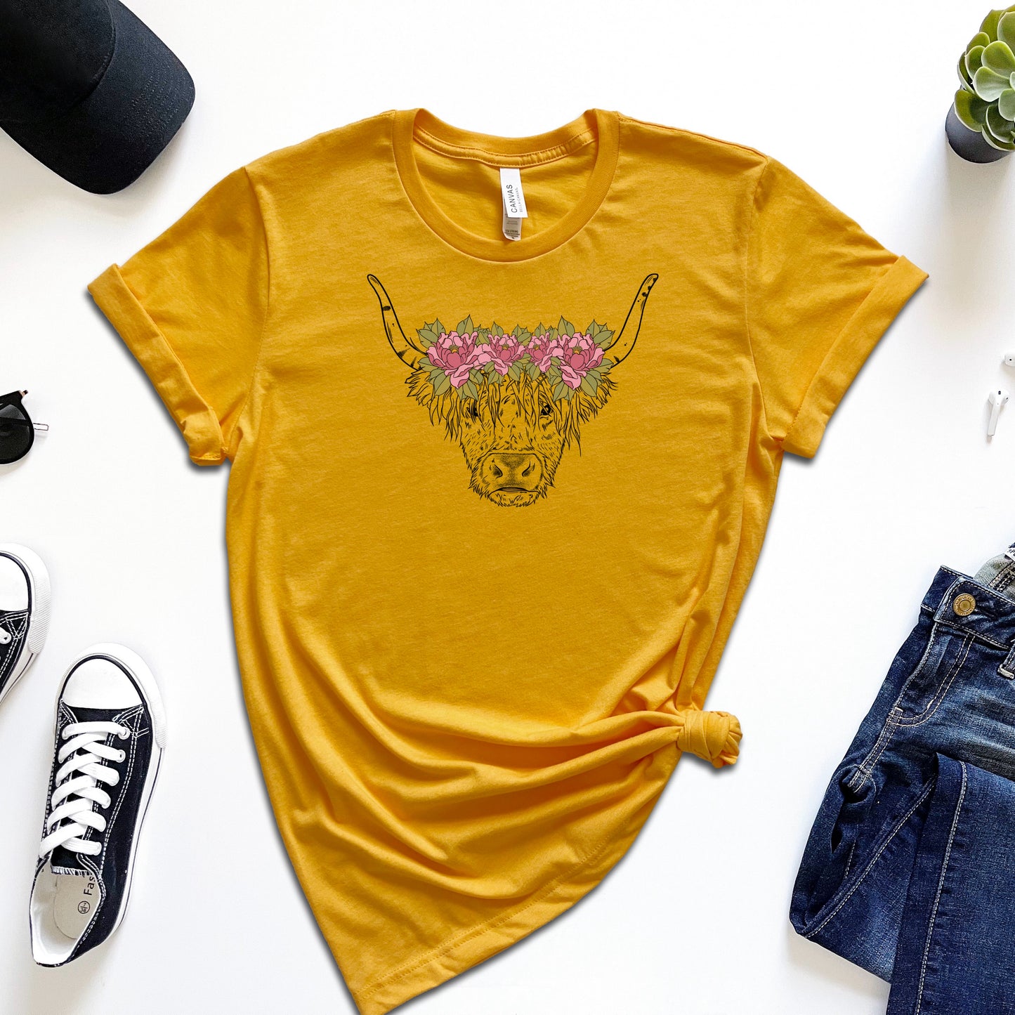 Floral Highland Coo T-Shirt