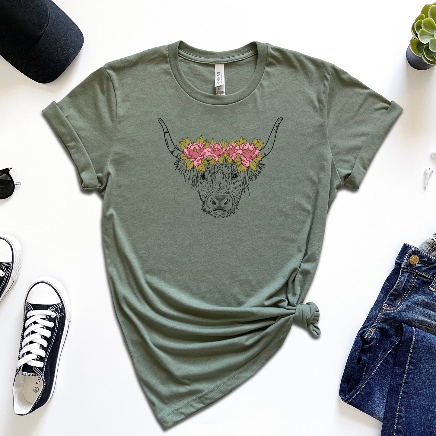 Floral Highland Coo T-Shirt