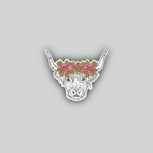 Floral Highland Coo Sticker