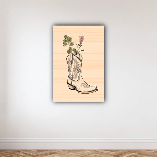 Floral Cowboy Boot Vase Canvas Art Print