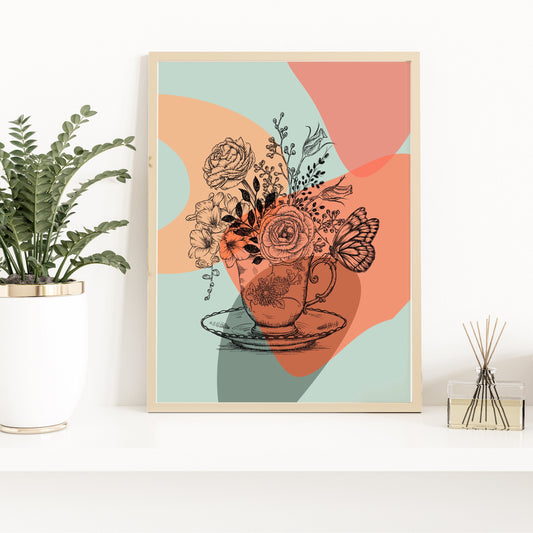 Retro Floral Tea Cup Art Print