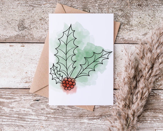 Holly Mistletoe Greeting Card