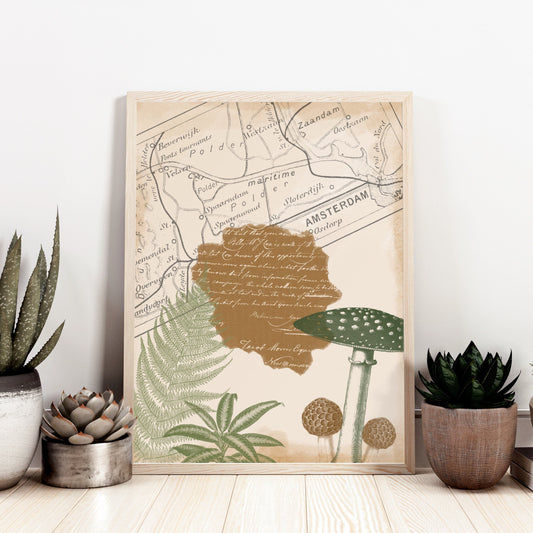 Vintage Floral Worn Paper Amsterdam Map Art Print