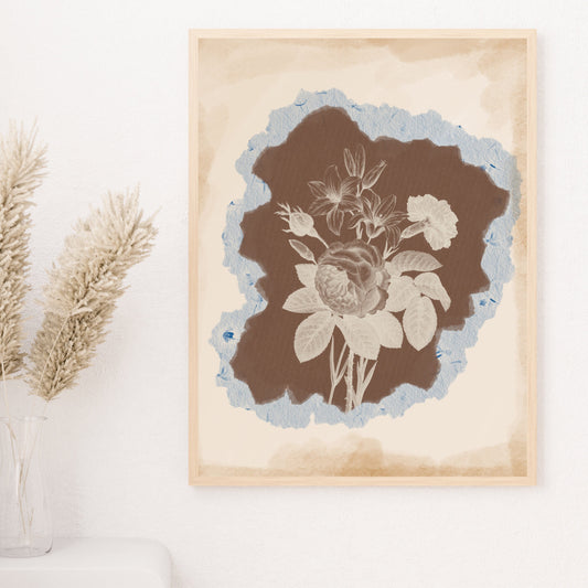 Vintage Floral Worn Paper Art Print