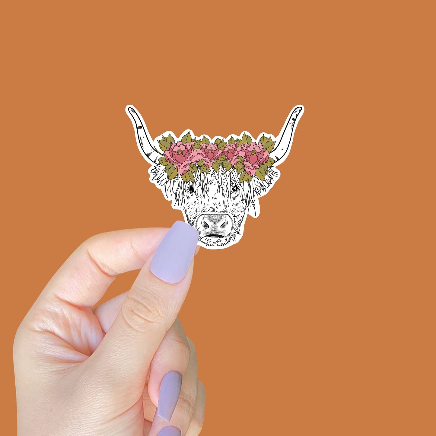 Floral Highland Coo Sticker